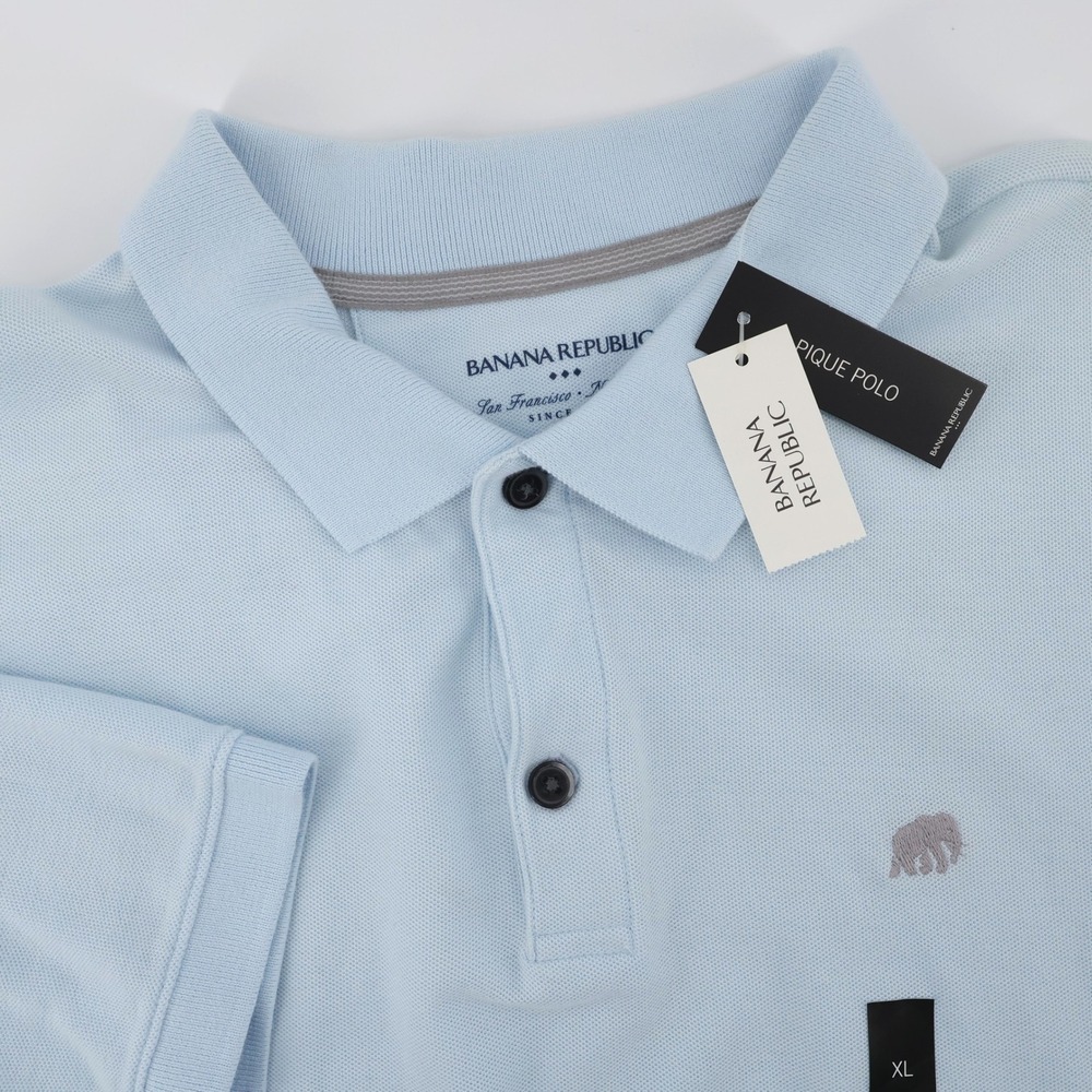 NEW Banana Republic Elephant Pique Polo Light Blue Short Sleeve Mens XL Shirt